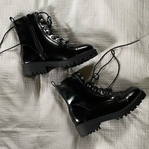 F21 Patent Leather Combat Boots